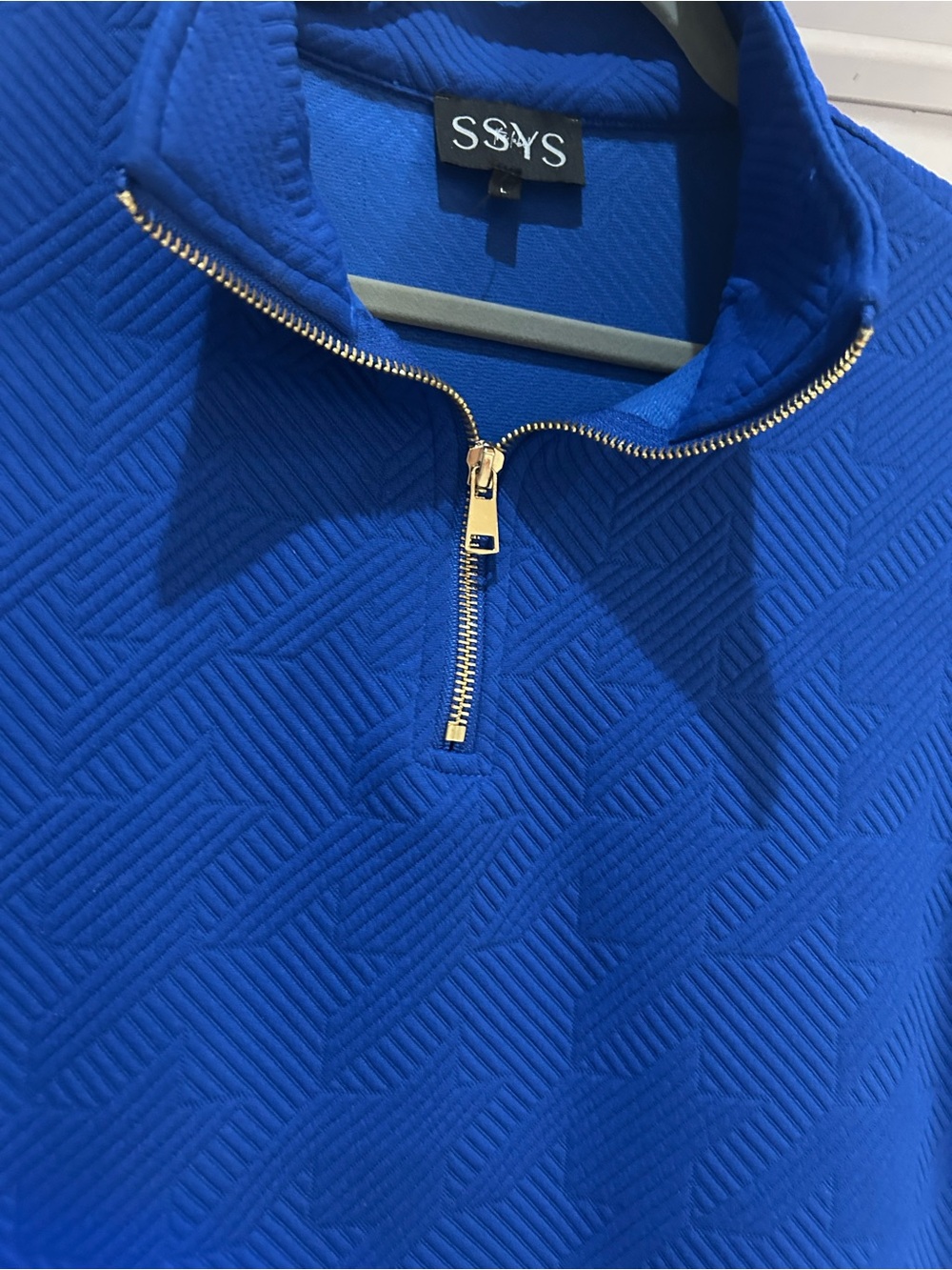 SSYS size L, Royal Blue Textured Zip-Neck Dress - Picture 3 of 9